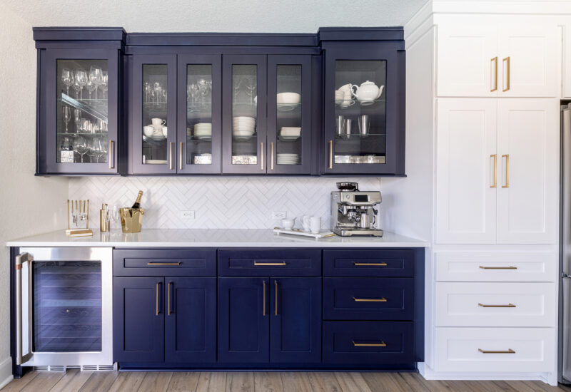Guerin_Kitchen renovation custom cabinetry with white and blue contrast in custom paint in Trophy Club Texas