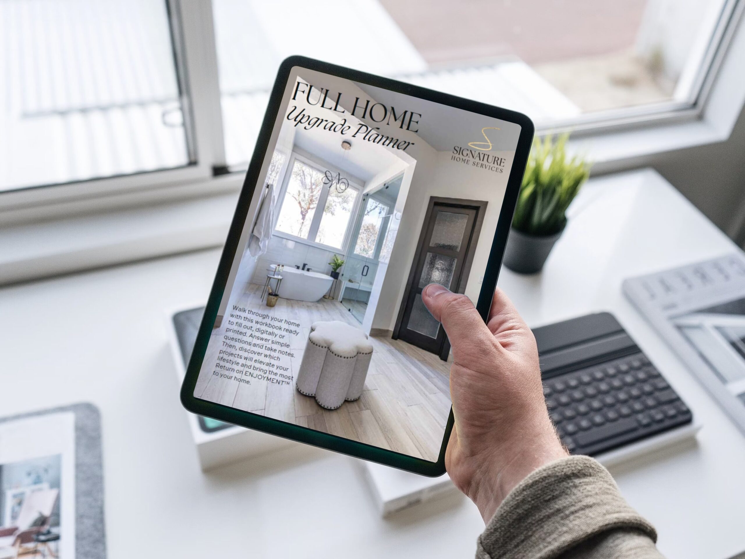 Full Home Upgrade Planner-cover on tablet in someone's hand