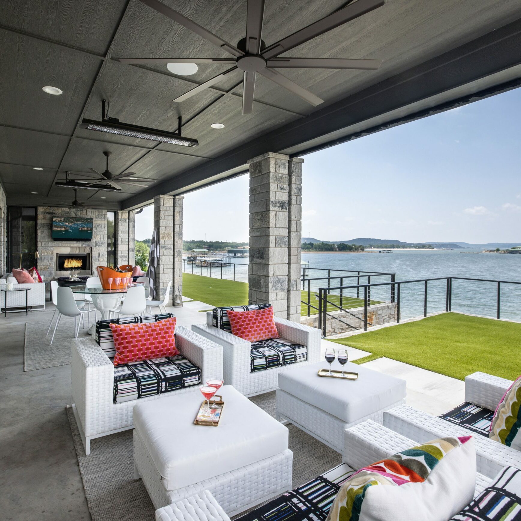Lake house_Outdoor patio area with custom floorplan and furniture in whole home renovation in second home vacation property in Possum Kingdom Lake Texas Lake house_Outdoor patio area with custom floorplan and furniture in whole home renovation in second home vacation property in Possum Kingdom Lake Texas