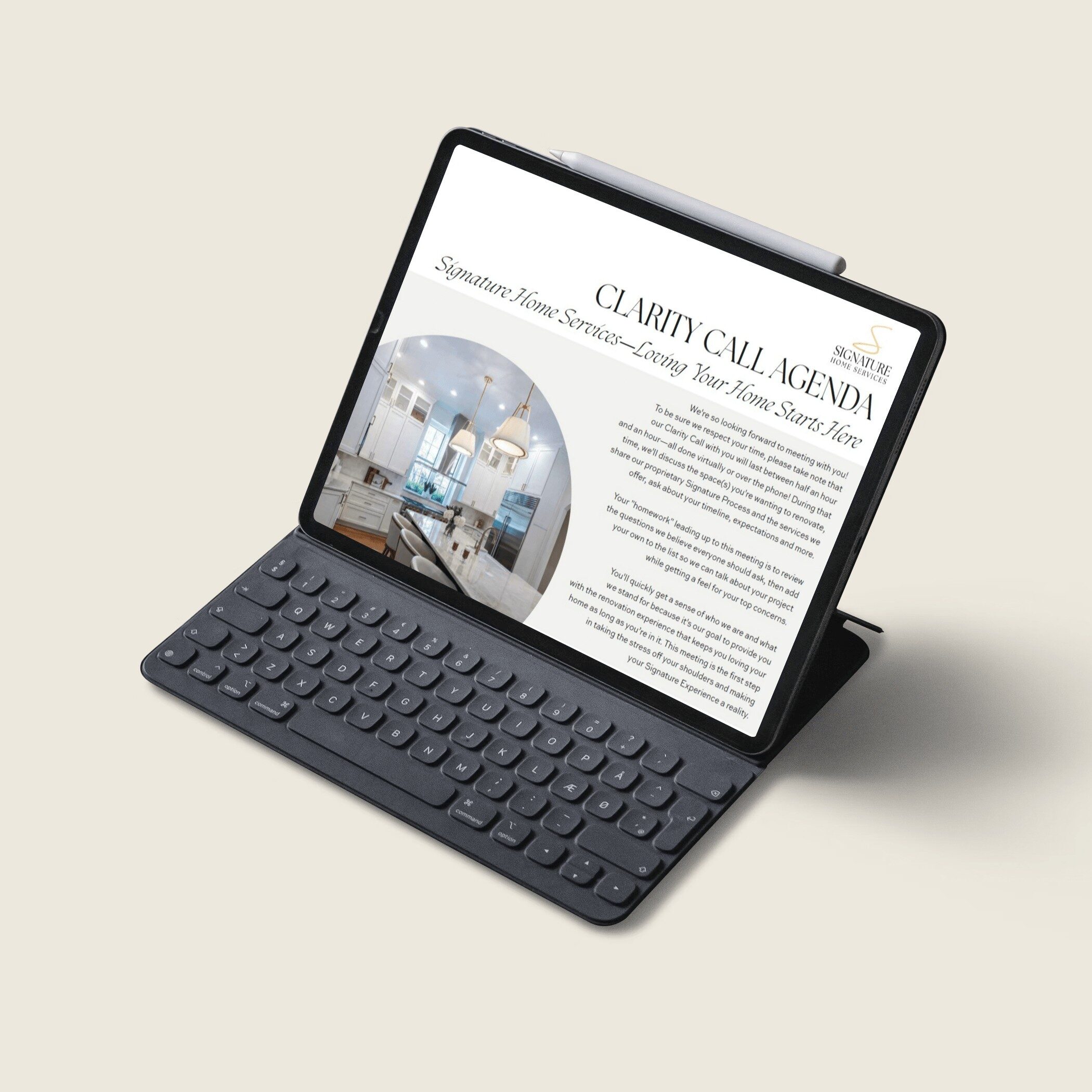 Tablet with preview of Clarity Call Agenda page one square